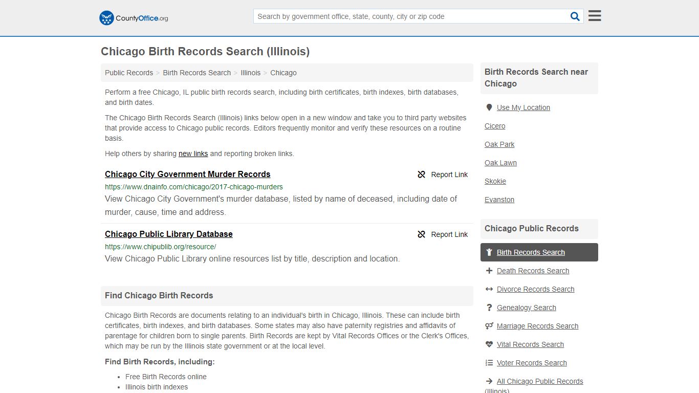 Chicago Birth Records Search (Illinois) - County Office